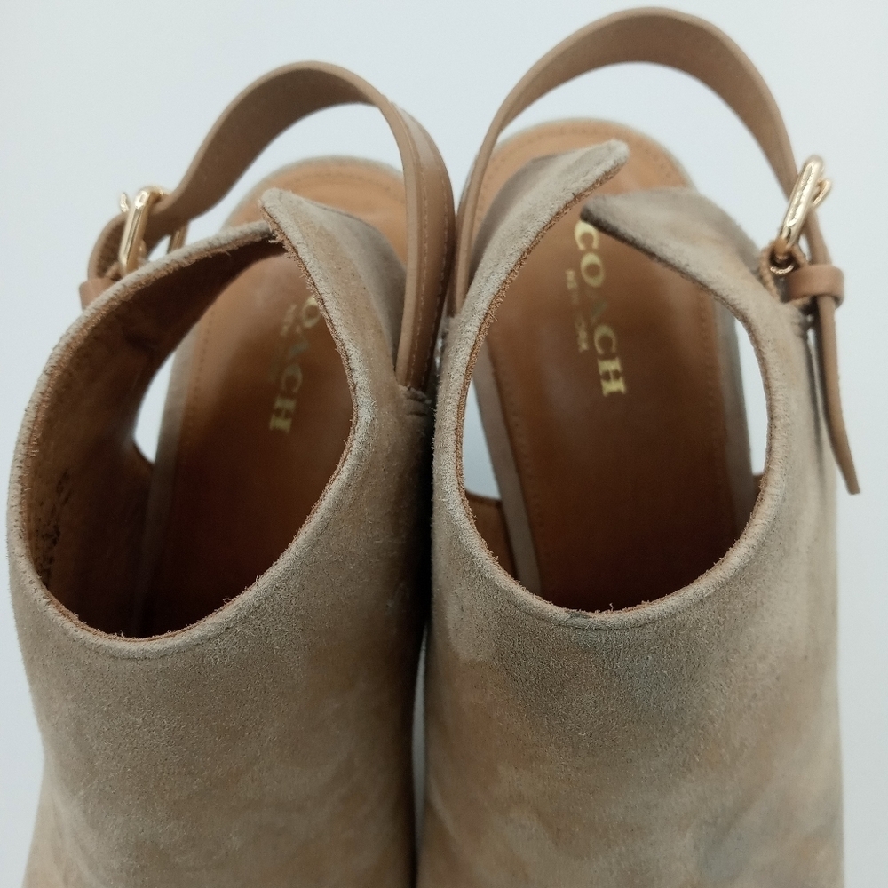 Coach Leather upper mule Stilettos Peep toe golden studded trim heel strap 9.5 - Picture 10 of 14